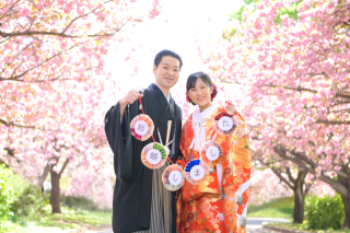 川越水上公園での桜和装ロケーション