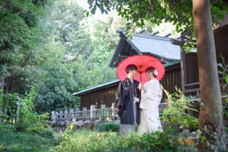 静かな神社で撮影