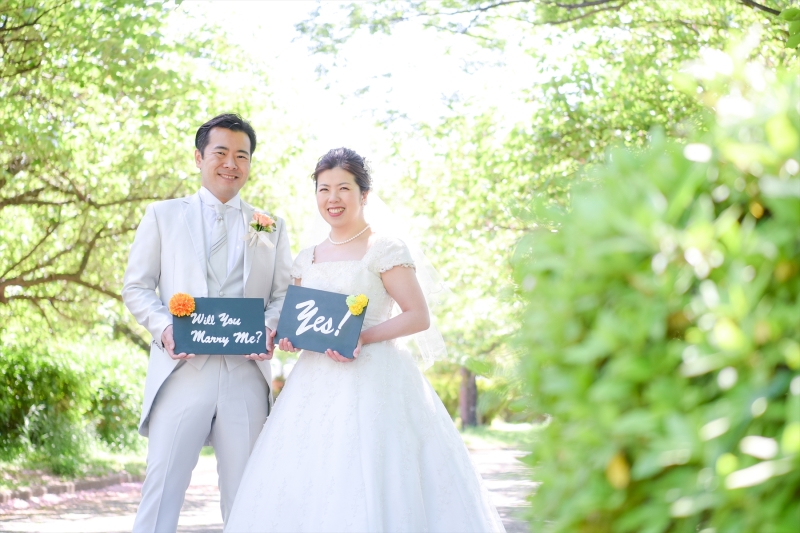 6月末まで【前撮りやロケーション撮影ご希望の方に】新緑　洋装ロケーション2点プラン　ウエルカムボードプリント付