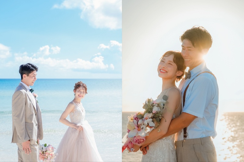 【青い海+サンセットプラン】午前中の前浜ビーチとサンセット、どちらも叶えるロケフォトプランです