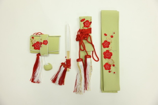 和装小物４点セット（黄緑×赤）