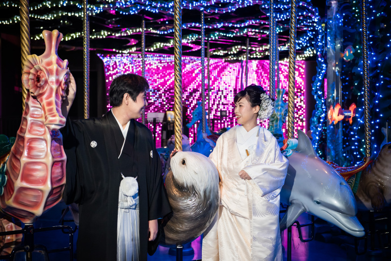 《AQUA PARK品川/和装ロケーションフォト》水族館の照明・水・魚たちが幻想的な雰囲気を演出*撮影+衣装+美容+データ付き◎