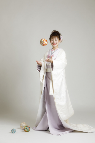 くすみ色掛下　　藤　　に白打掛