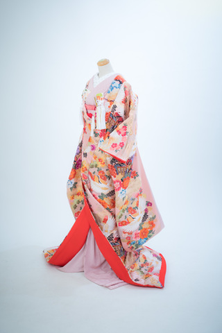 コーラルピンク色絞り染め色掛下