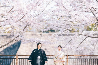 桜が咲き誇る大阪城で和装前撮り