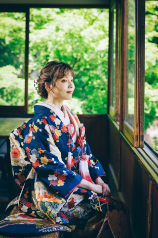 スタジオアンルージュなんばOCAT店_慶沢園の新緑溢れる和庭園で和装が映える前撮りを