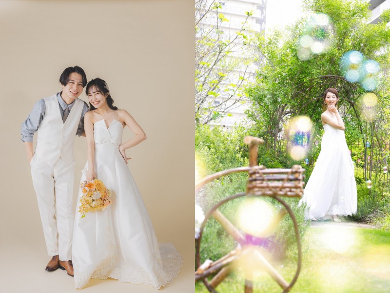 洋装スタジオ&屋上庭園フォト全データプラン|データ100カット&台紙付写真付き
