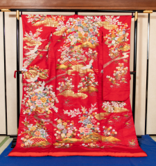 R073-朱赤相良刺繍花車