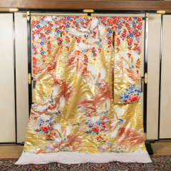 R028-小花に鶴-金地