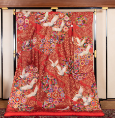 R38-サビ朱赤　鶴相良スワトウ刺繍