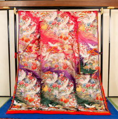 R068-濃ピンク緑ボカシ小柄鶴　犬抱っこOK