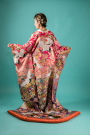 R115-ピンク紫ボカシ 飛鶴に御所車