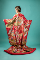 R104-赤地 梅と四季花に鶴