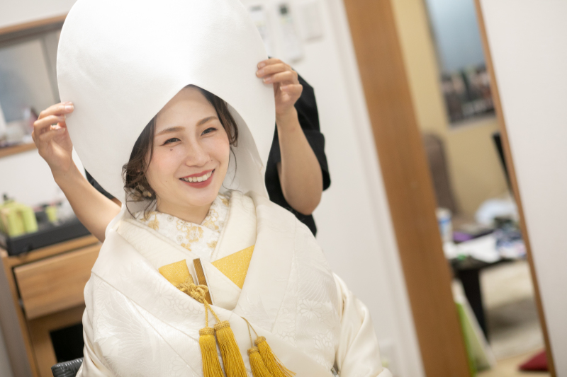 綿帽子をつけて、サァ出発!