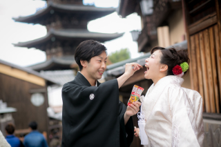 自由すぎる食べ歩き京都デート風前撮り