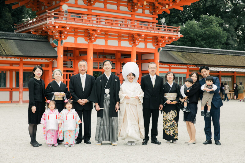 <結婚式プラン>あざ婚☆ロケ撮影+結婚式+食事まで 京都の神社でお気軽に結婚式を!白無垢結婚式+色打掛でロケ 親族列席OK
