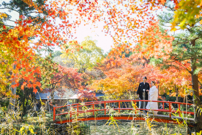 <選べるロケ秋シーズン>★11月-12/10撮影★白・色両方OK-新婦衣装2点2箇所ロケ→155,000円衣装により追加料金なし