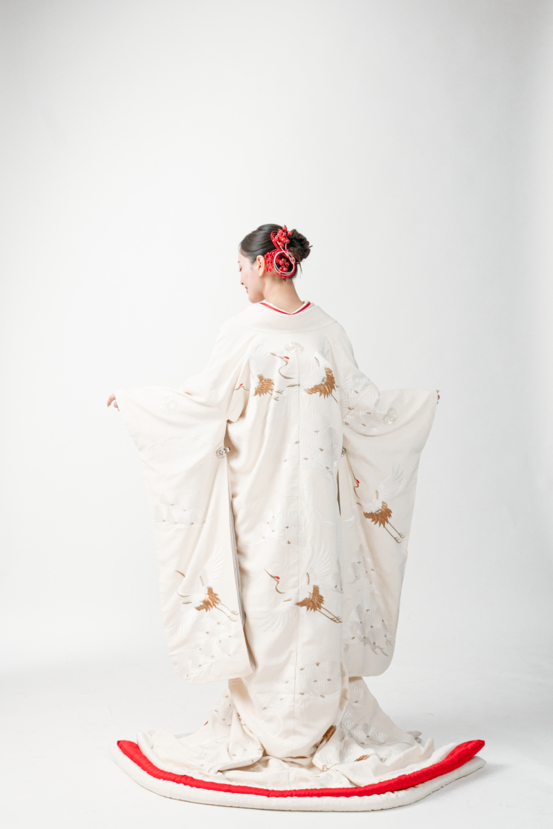 縮緬刺繍若松に鶴