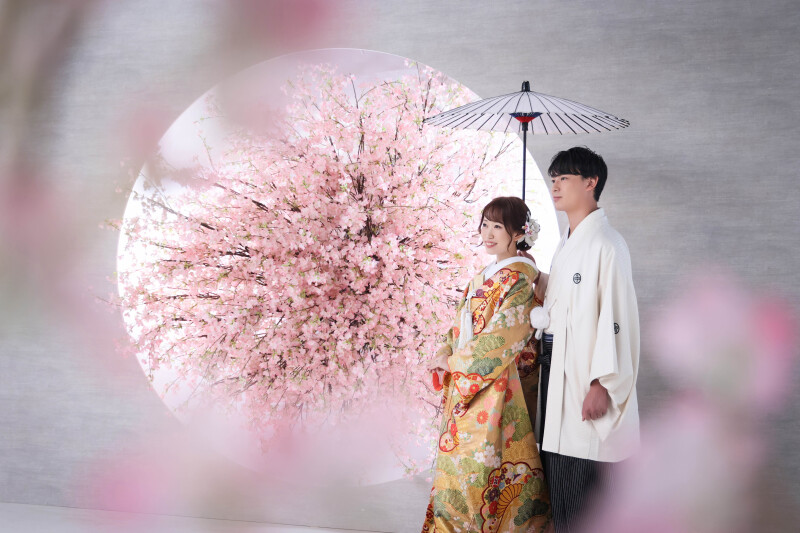 桜越しに見える横顔