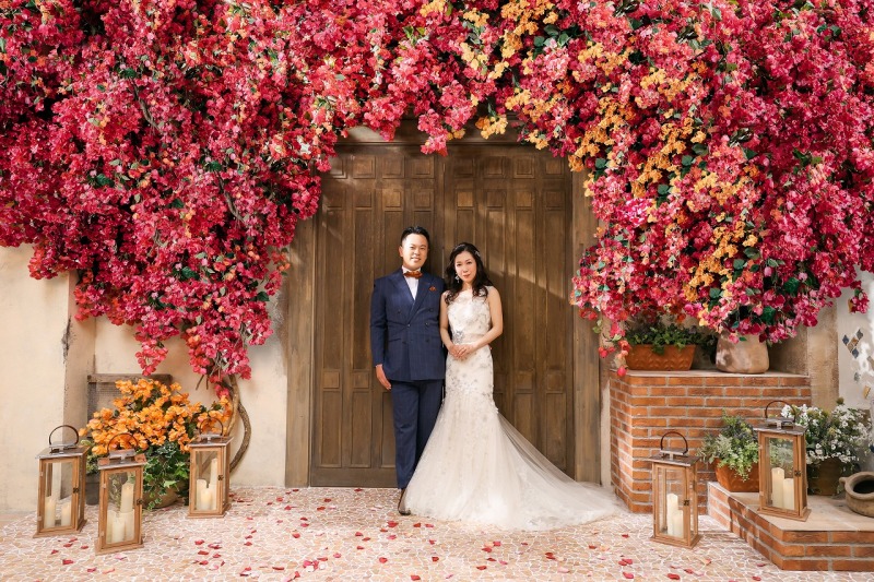 花と光に照らされて