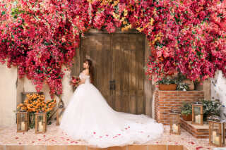 色鮮やかなブーゲンビリアの下で