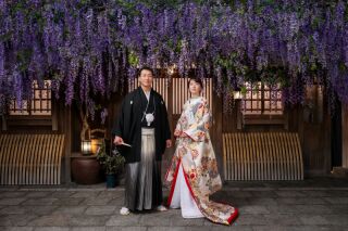 【和洋装撮影】四季の彩りに包まれて。桜・藤の花と光が織りなすスタジオフォト