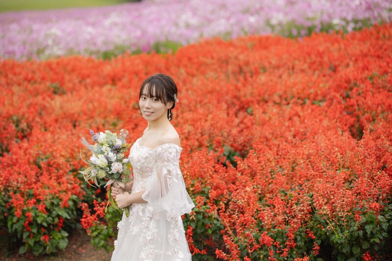 オフショルのAラインドレス*