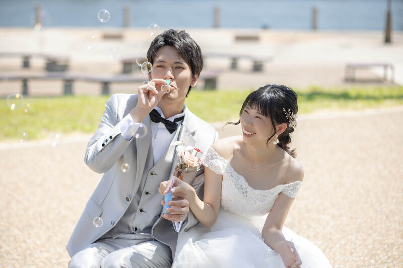 シャボン玉で無邪気ショット!