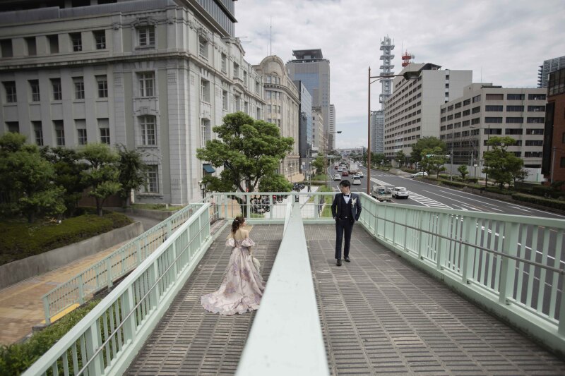 歩道橋で