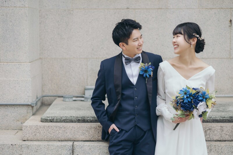 ブルーのブーケで爽やかコーデ♡