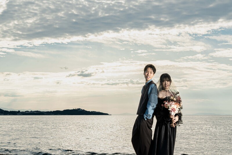 海辺でカラードレス*