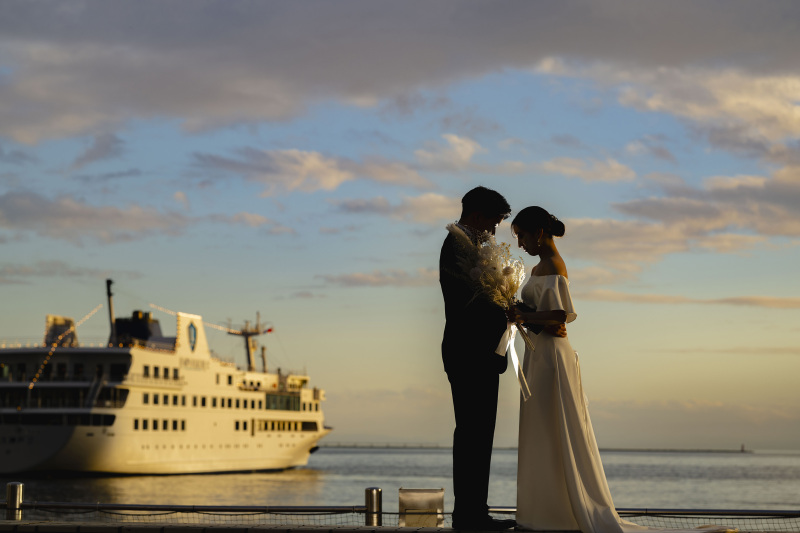 港町で美しいシルエット