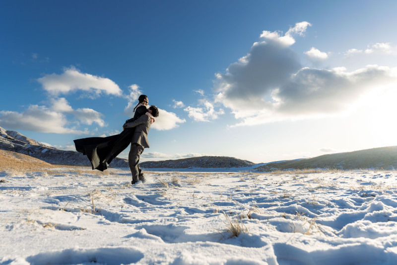 雪景色の草千里