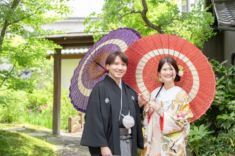 番傘と庭園