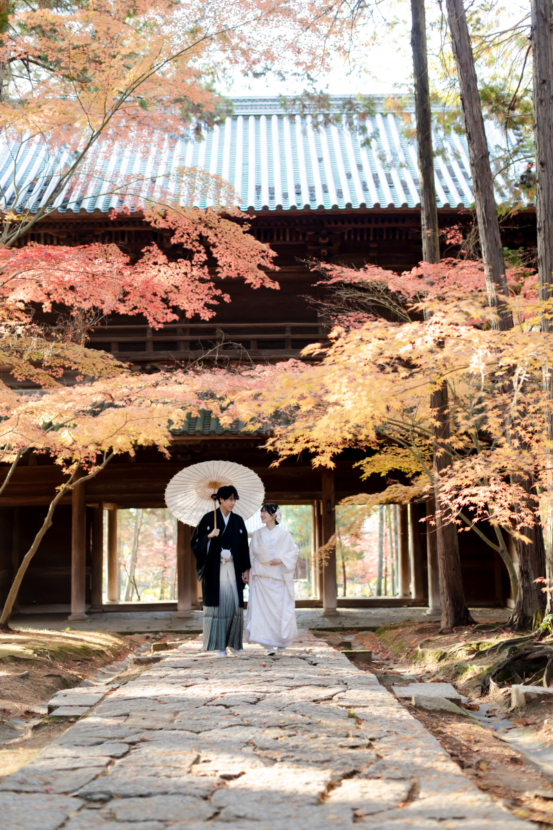歴史ある門と紅葉が彩る一日