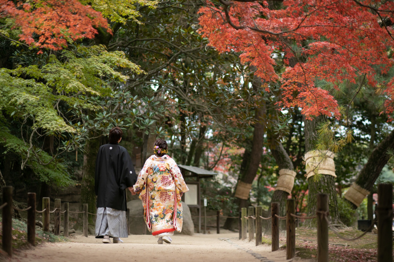 後楽園の緑と赤