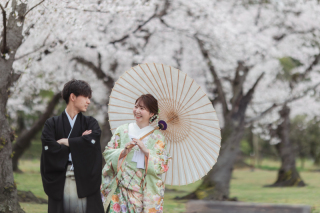 桜で和装前撮り