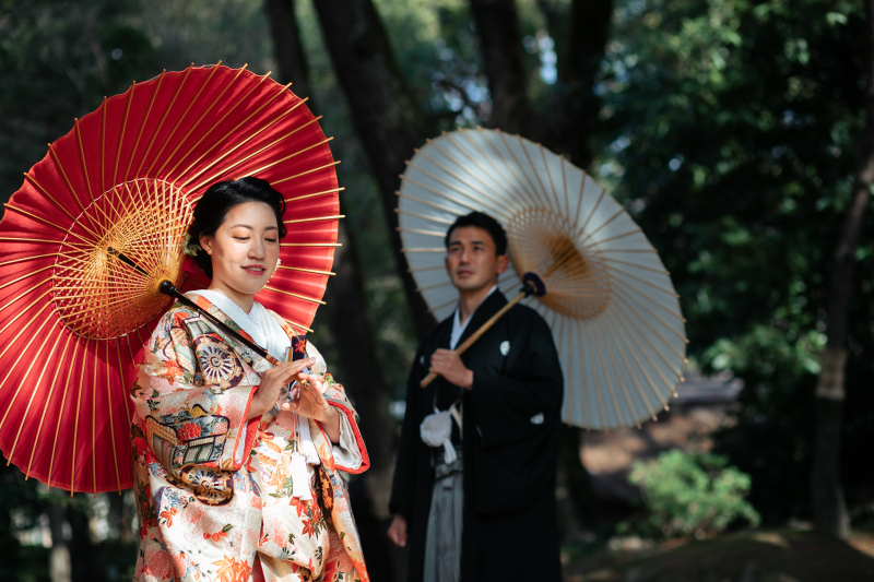 後楽園　庭園と和装…