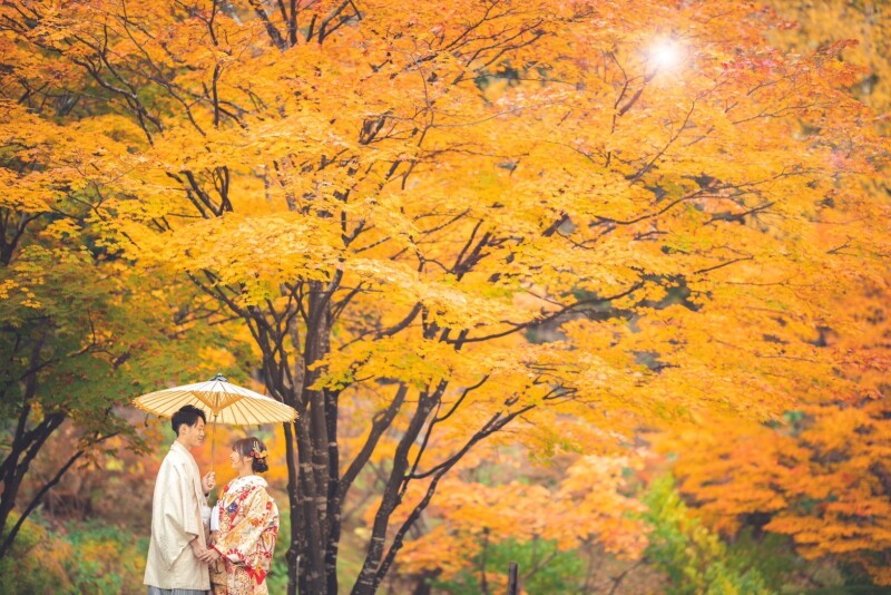 紅葉の中で