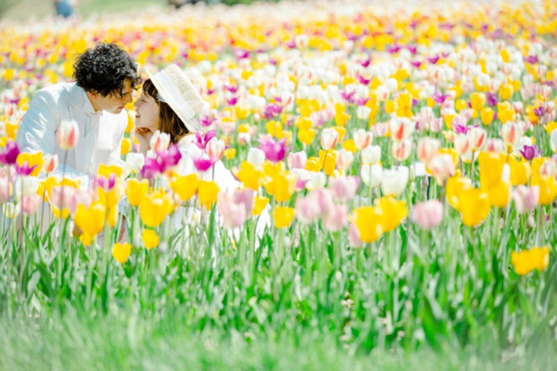 季節に合わせたお花と一緒に撮影