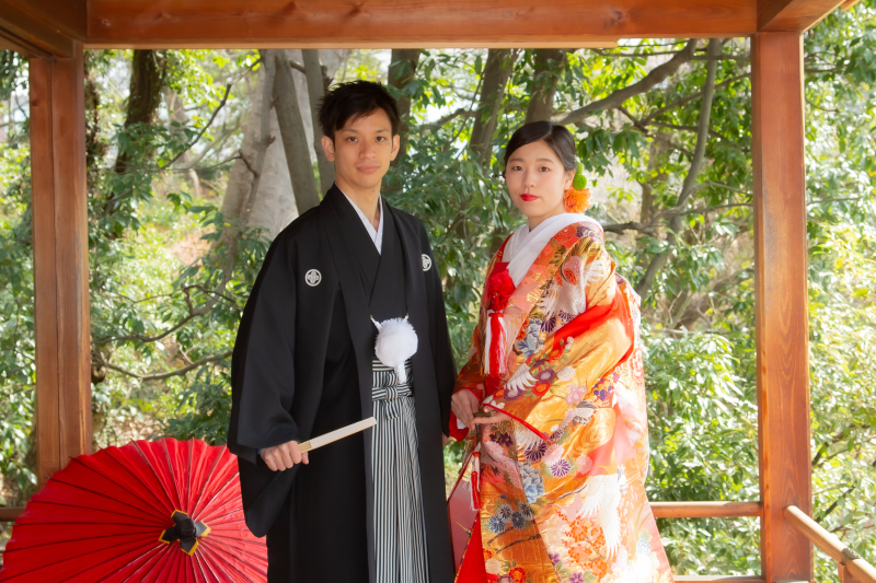 色打掛に着替え、小倉城庭園にて撮影