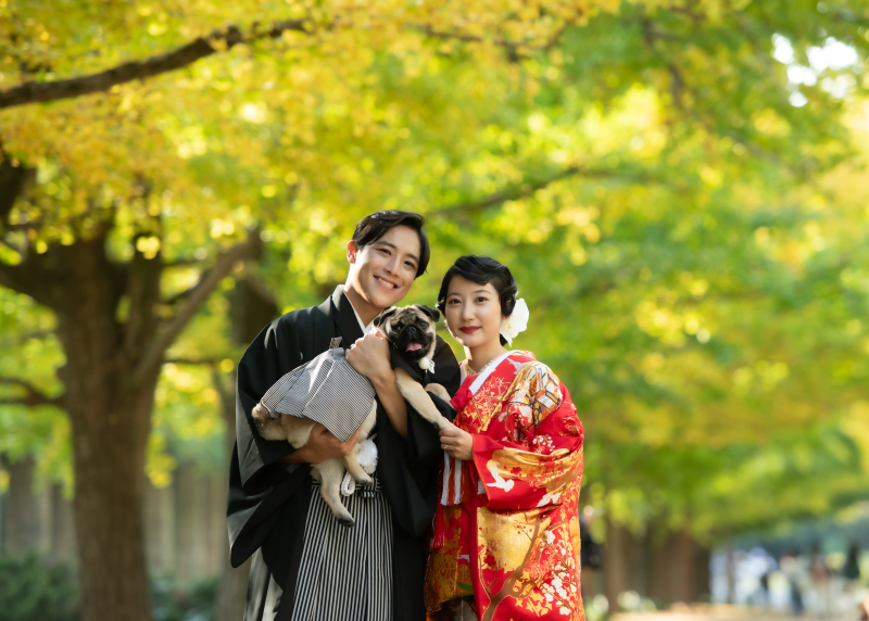 紅葉時期に大切な愛犬と叶えたフォトウエディング