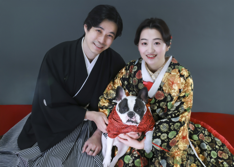 愛犬と一緒♡和装スタジオ撮影♪