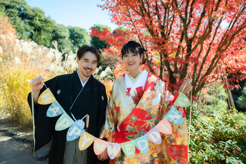 海外在中のおふたり♡紅葉の庭園撮影!