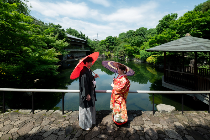 和装で庭園撮影からスタート♪