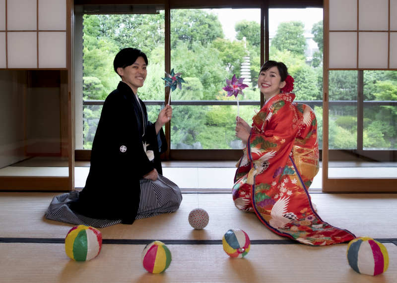 和の小物を飾って撮影