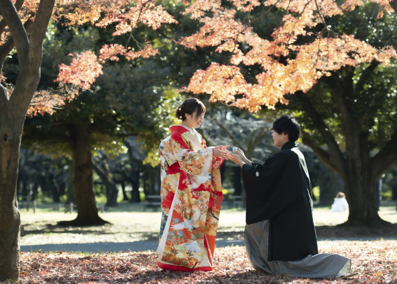 直近割★シーズン料2.2万サービス【紅葉♡代々木公園の和装プラン】ペットや家族参加OK!衣装グレードアップ無料♪
