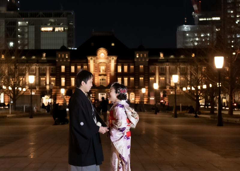 2月末迄の撮影限定!和装でも洋装でも【2着★東京駅前夜景+スタジオ撮影】幻想的なリフレクション加工サービス
