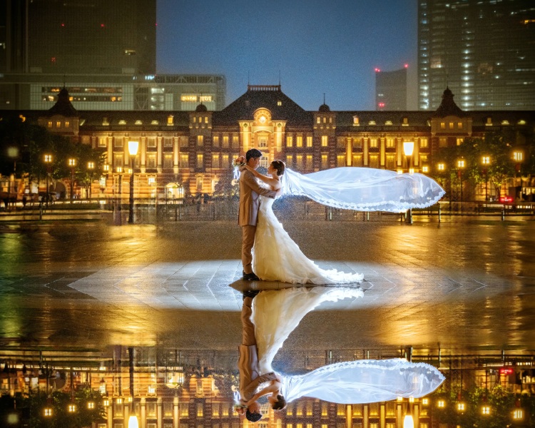 11/13~2/15限定!丸の内イルミ撮影サービス!【東京駅前+和田倉門+イルミ★ナイトフォト】リフレクション加工サービス!