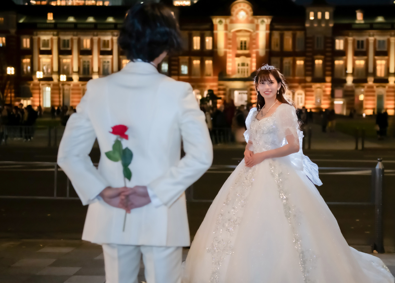 月５組限定★ナイトフォトが59,400円！【ノストラジックな東京駅夜景】幻想的なリフレクション加工サービス！衣装UP料金なし